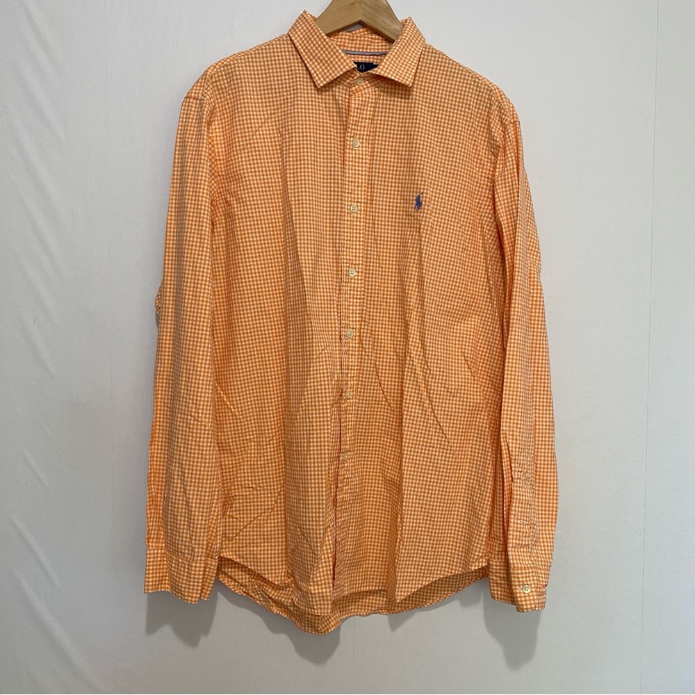 Polo Ralph Lauren Mens XL Orange Gingham Button Down Shirt Cotton Classic Fit
